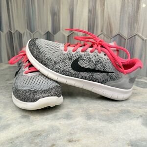 Nike Free RN Running Shoes US Girls 4.5Y Kids Youth Athletic Grey Hot Pink EUC